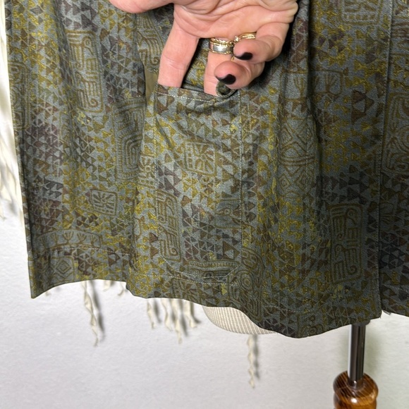 Peruvian Connection Green Gold Pima Cotton Button Front Lightweight Jacket Top - Picture 6 of 11